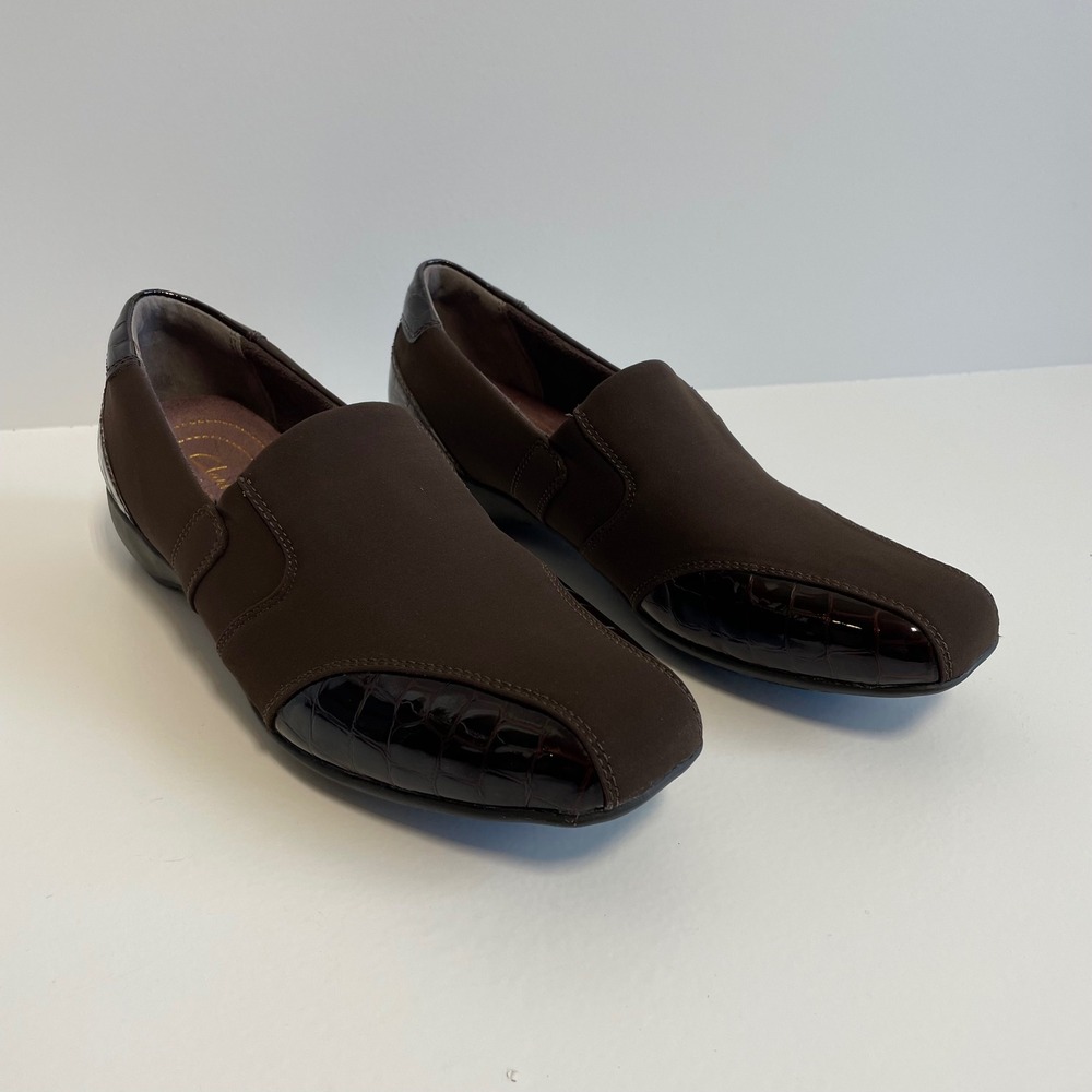 Clarks Artisan Womens Brown Faux Croc Slip On Loafers Shoes Comfort Size 9.5‎